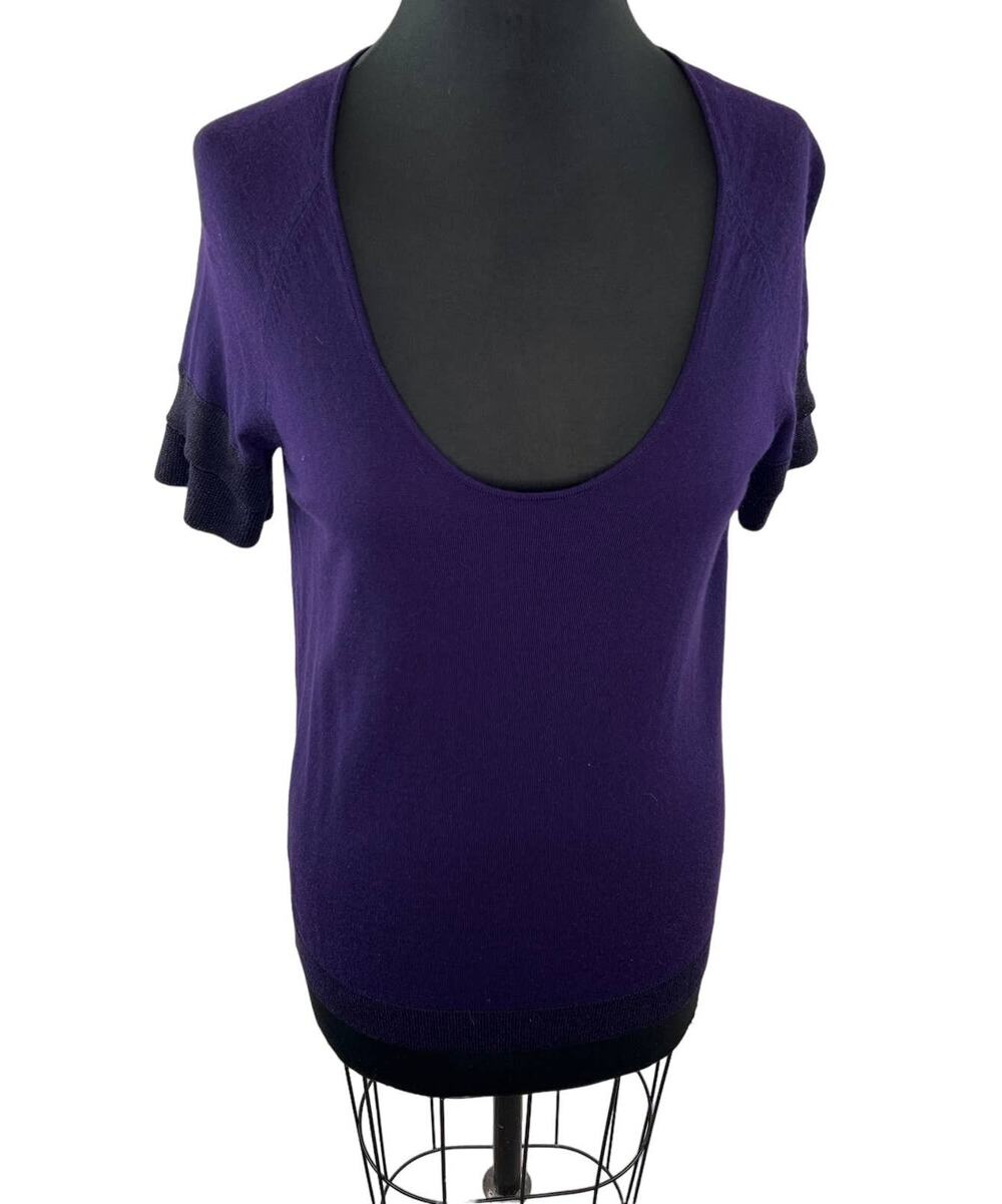 THEORY Purple Short Layered Sleeve Scoop Neck Wool Blend Pullover Sweater Size M